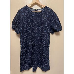 Gap Women's Blue Floral‎ Short Sleeve Drop Waist Baby Doll Dress Pockets Size XL